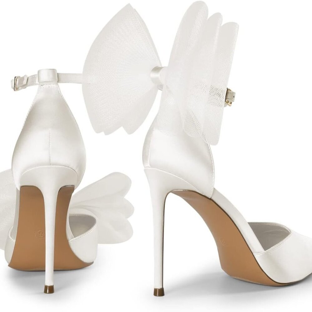 Women's Satin High Heels Strappy Closed Toe Pumps Wedding Party Shoes - Picture 4 of 7